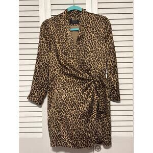 Dana Buchman Brown Leopard Print Silk Wrap Dress Women's Size 10